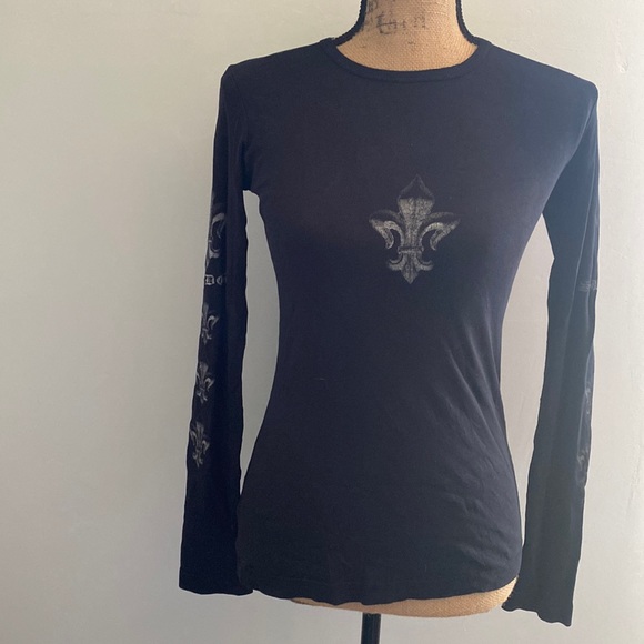 Sledge USA Tops - Sledge USA Black Y2K Fleur de Lis Ribbed Long Sleeve Tee Size Small